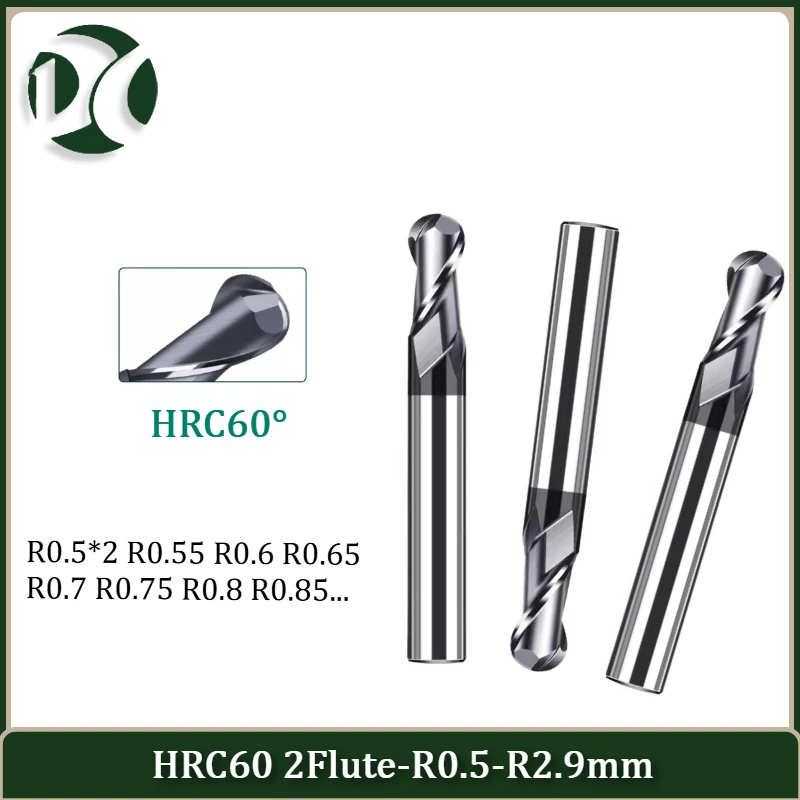 

Фрезы шаровые концевые из карбида вольфрама HRC60 с 2 зубьями, диаметром 0,5-2,9 мм, для станков с ЧПУ, для обработки стали/алюминия и дерева