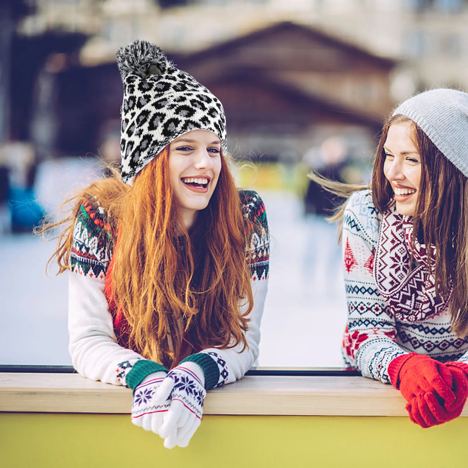 

Leopard Print Knitted Beanie Hat Women Winter Warm Woolen Cap For Fall Fashion Skin-Friendly Outdoor Wearable