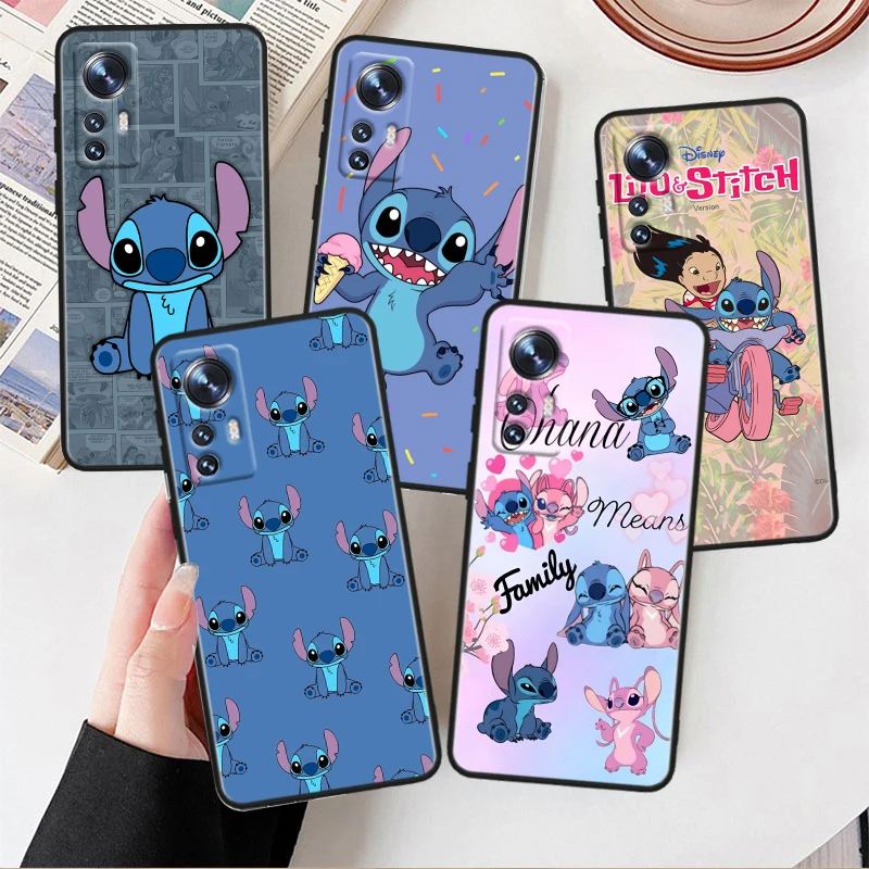 Disney Stitch Angie For Xiaomi Mi 13 12T 12S 12X 11i 11X 11T Play HyperCharge Lite Ultra Pro Black Soft Phone Case