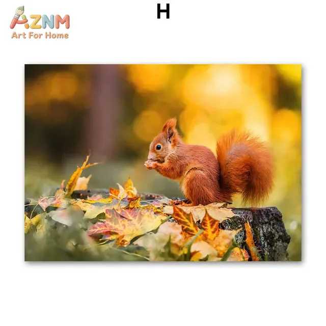 AZNM Warm Tone Autumn Pumpkin Coffee Squirrel Scenery Canvas Wall Art Grateful Text Print Farmhouse Fall Kitchen Living Room Unf