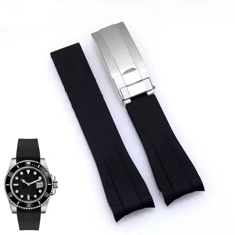 20mm 21mm Gummi-Uhrenarmband für Rolex Submariner DAYTONA GMT Yacht-Master Silikon-Armband Schwarzes Uhrenband