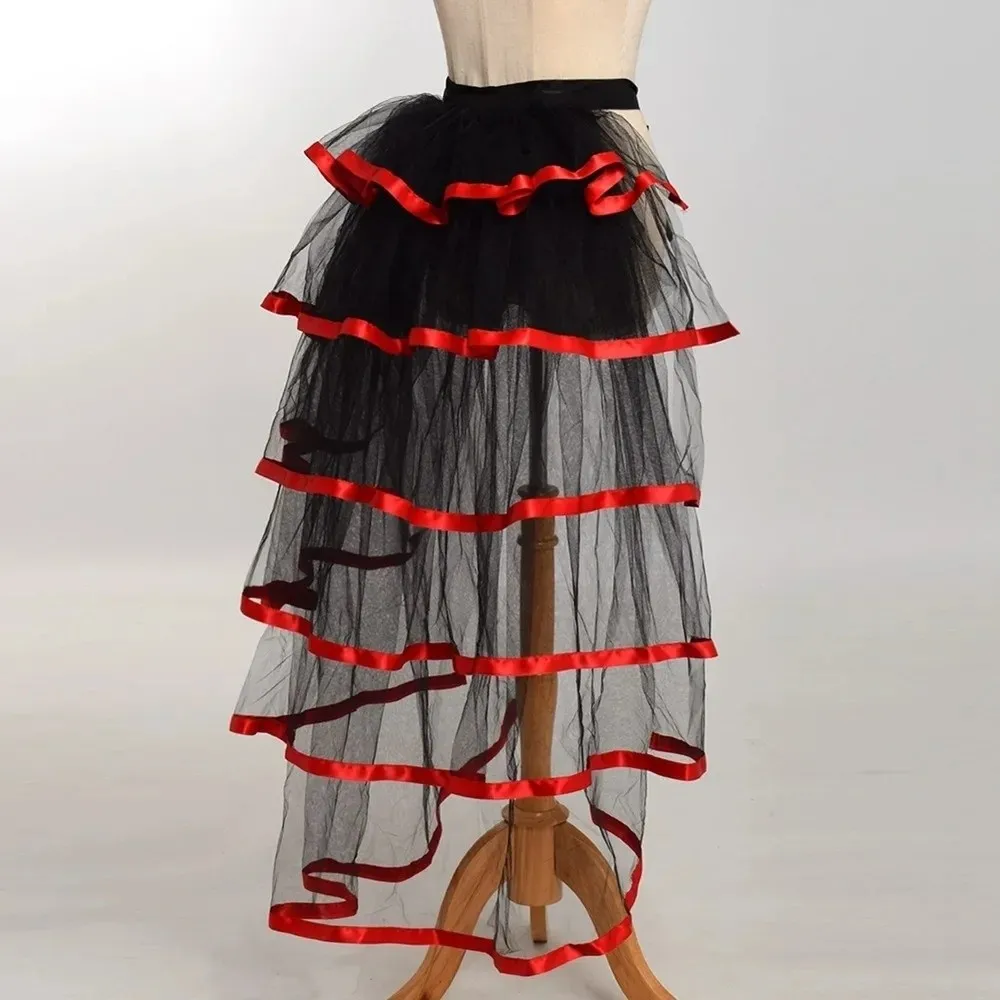 New Puffy Tie-on Overskirt Ruffle Mesh Tutu Bustle Skirts Steampunk Gothic Style Half Skirt Cocktail Party