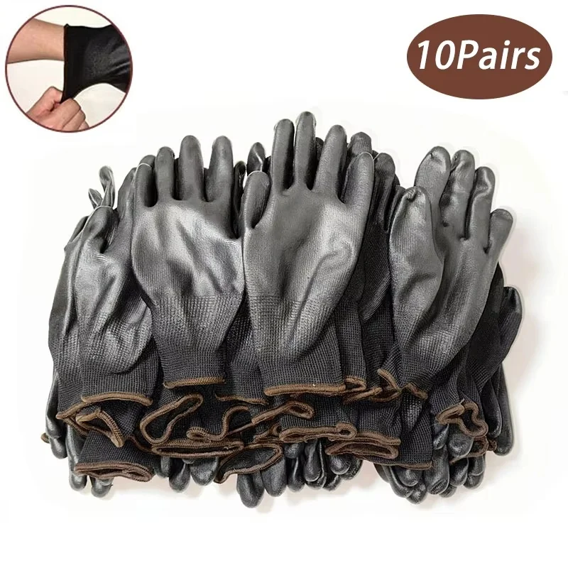 10 Pairs Durable Safety PU Gloves Anti-Slip Wear-Resistant Wear-Resistant ESD Protection For Gardening Woodworking Outdoor Work