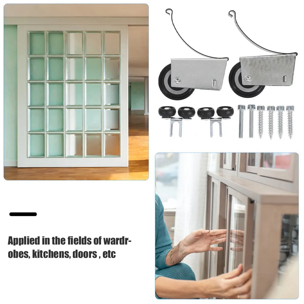 2Sets Sliding Door Pulleys Heavy Duty Metal Roller Wheels for Cupboard Cabinet Wardrobe Sliding Doors Smooth Quiet