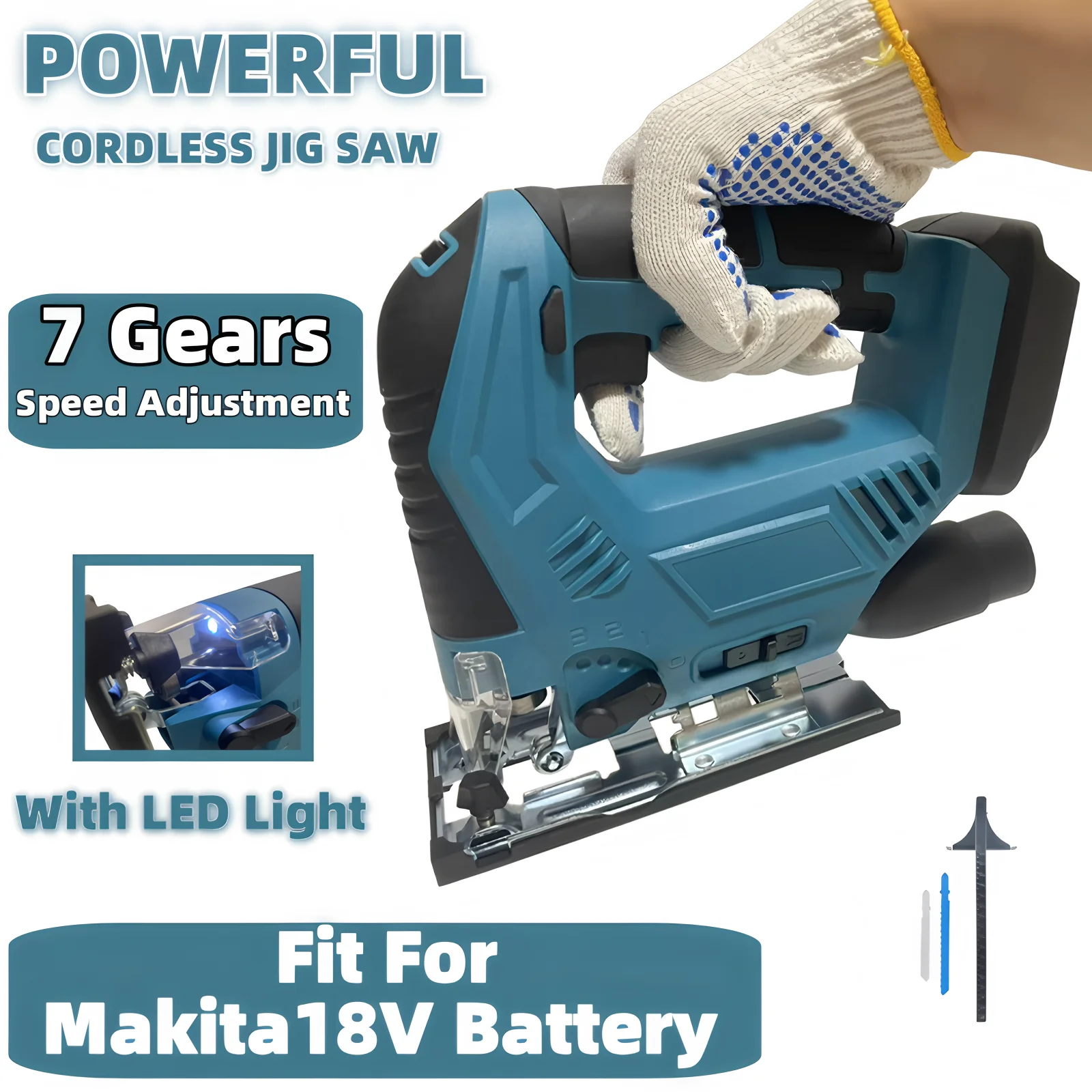 

7 Gears Electric Jig Saw Cordless Jigsaw 2700SPM Multi-Function Adjustable Woodworking Power Tools Fit For Makita 18V Battery