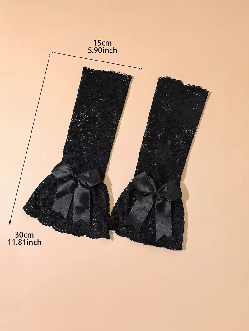 Lace Fake Cuffs Bowknot Long Arm Sleeves Sweet Girls Thin Breathable Fingerless Gloves Lolita Wrist Cuffs Sun Protection Sleeves