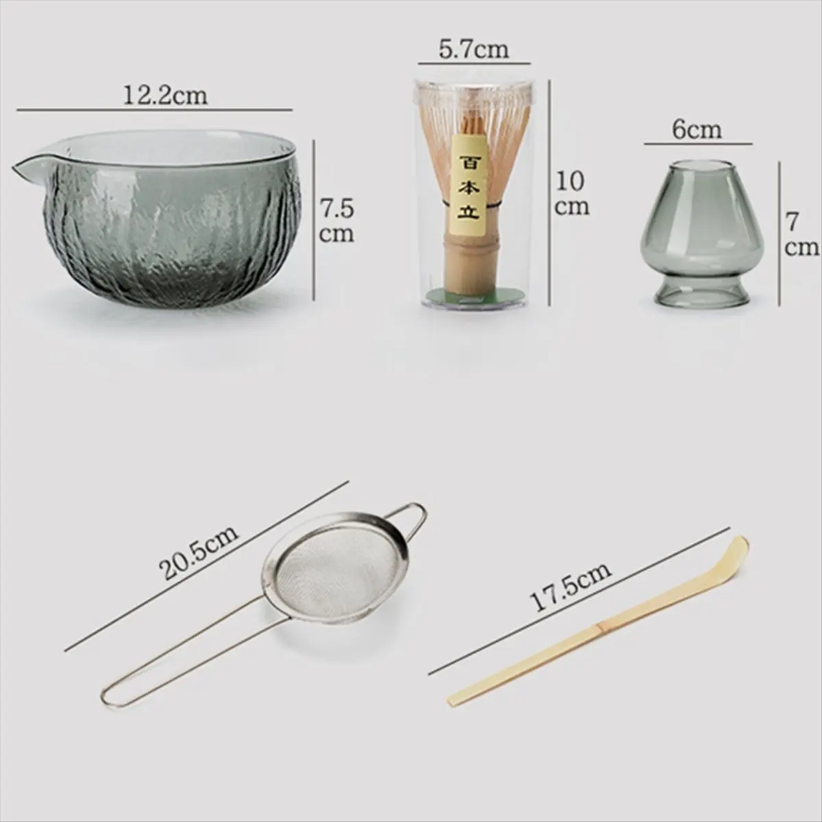 A45I 5Pcs Matcha Whisk Set Clear Glass Matchas Tea Set Matcha-Making Kit with Bowl Matcha Cup Matcha-Whisk for Tea Lovers