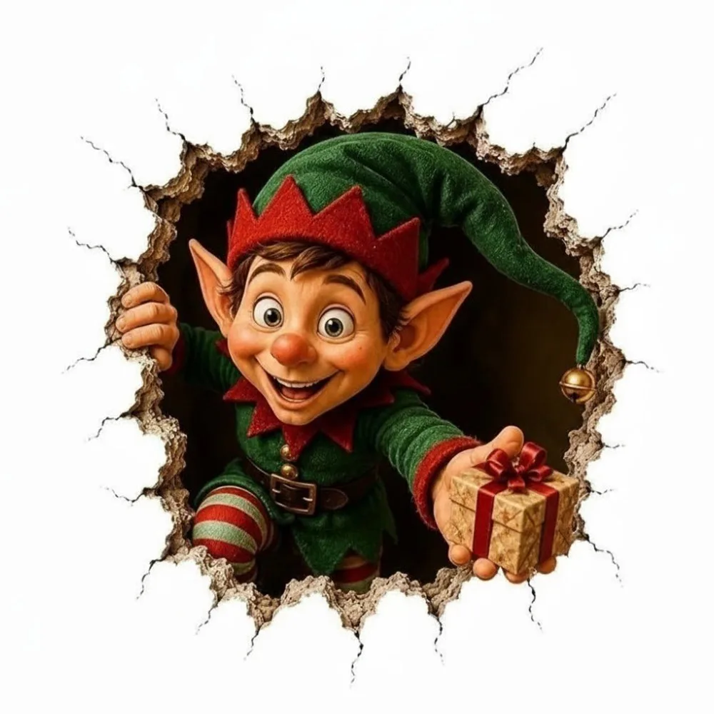 PVC Material Christmas Wall Stickers Removable Static Stickers Reindeer Wall Decals Self-Adhesive Hole Effect