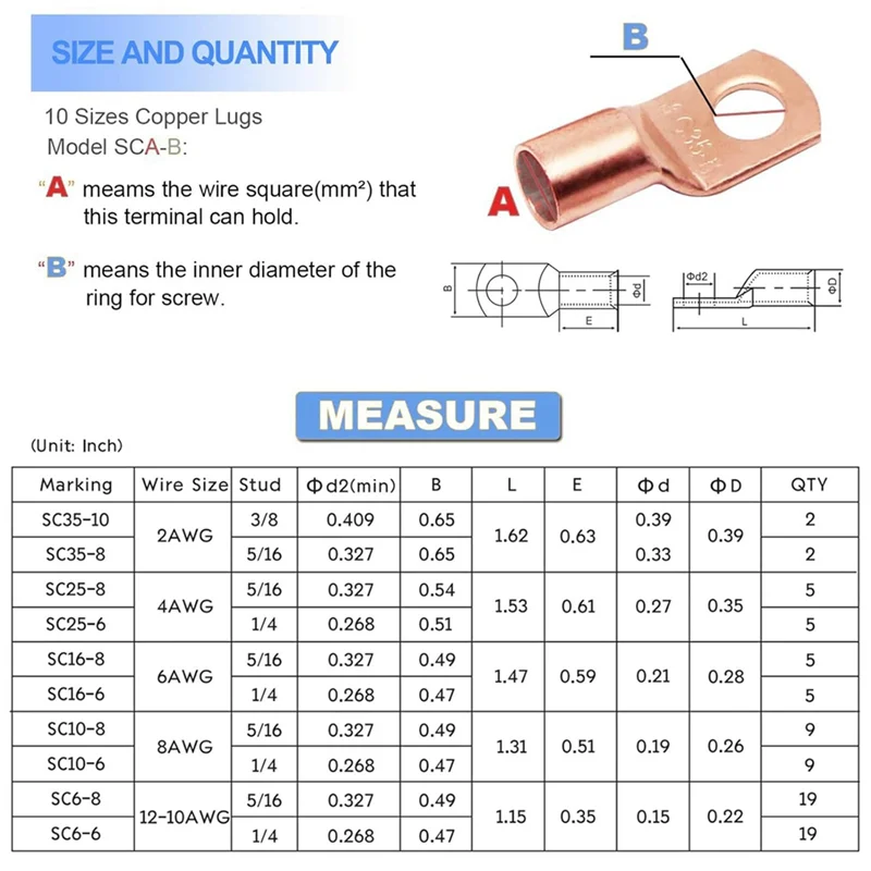 AF89-160Pcs موصلات طرفية للبطارية AWG 2 4 6 8 10 12 موصلات الأسلاك مع أنابيب الانكماش الحراري، عروات الأسلاك النحاسية