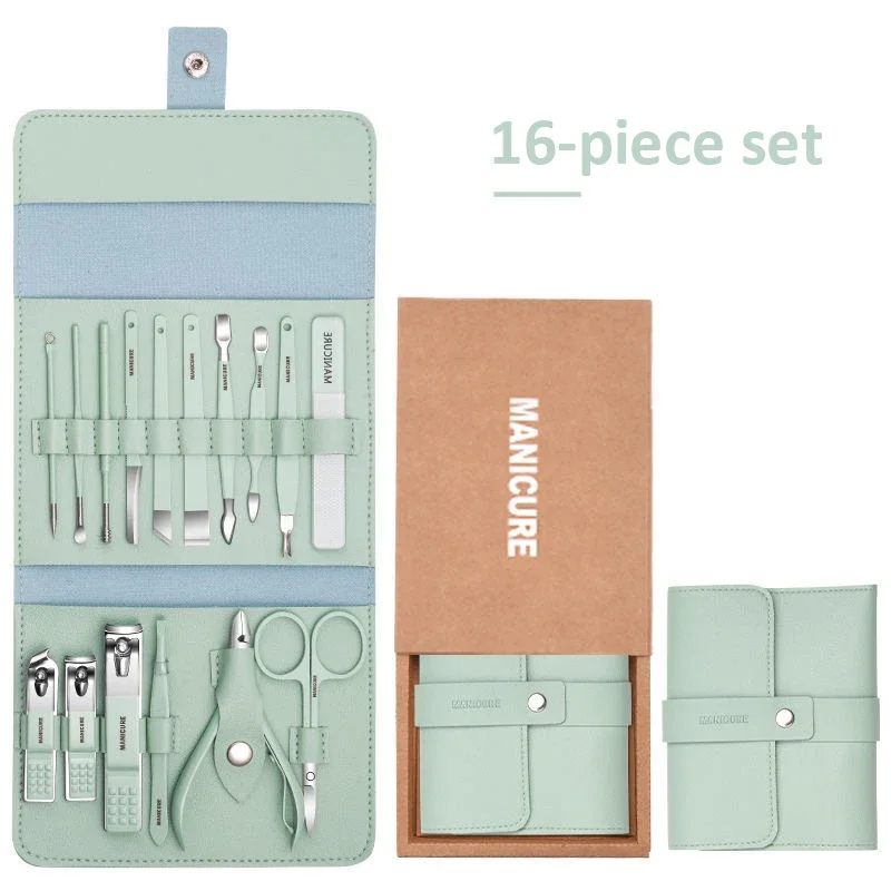 16PCS Professional Manicure Pedicure Set Full Function Stainless Steel Kit with Leather Portable Case Gift Efficient Beauty Tool
