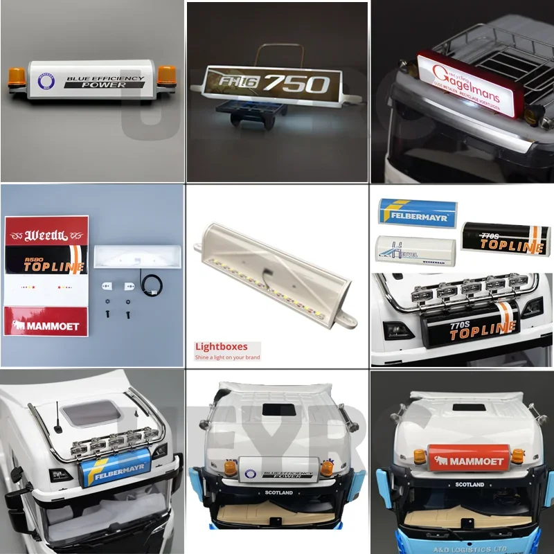 1:14 Scale LED Light Boxes Visor Lamp for Tamiya RC Truck Tipper SCANIA 770S 56368 VOLVO FH16 BENZ 3363 MAN TGX DIY