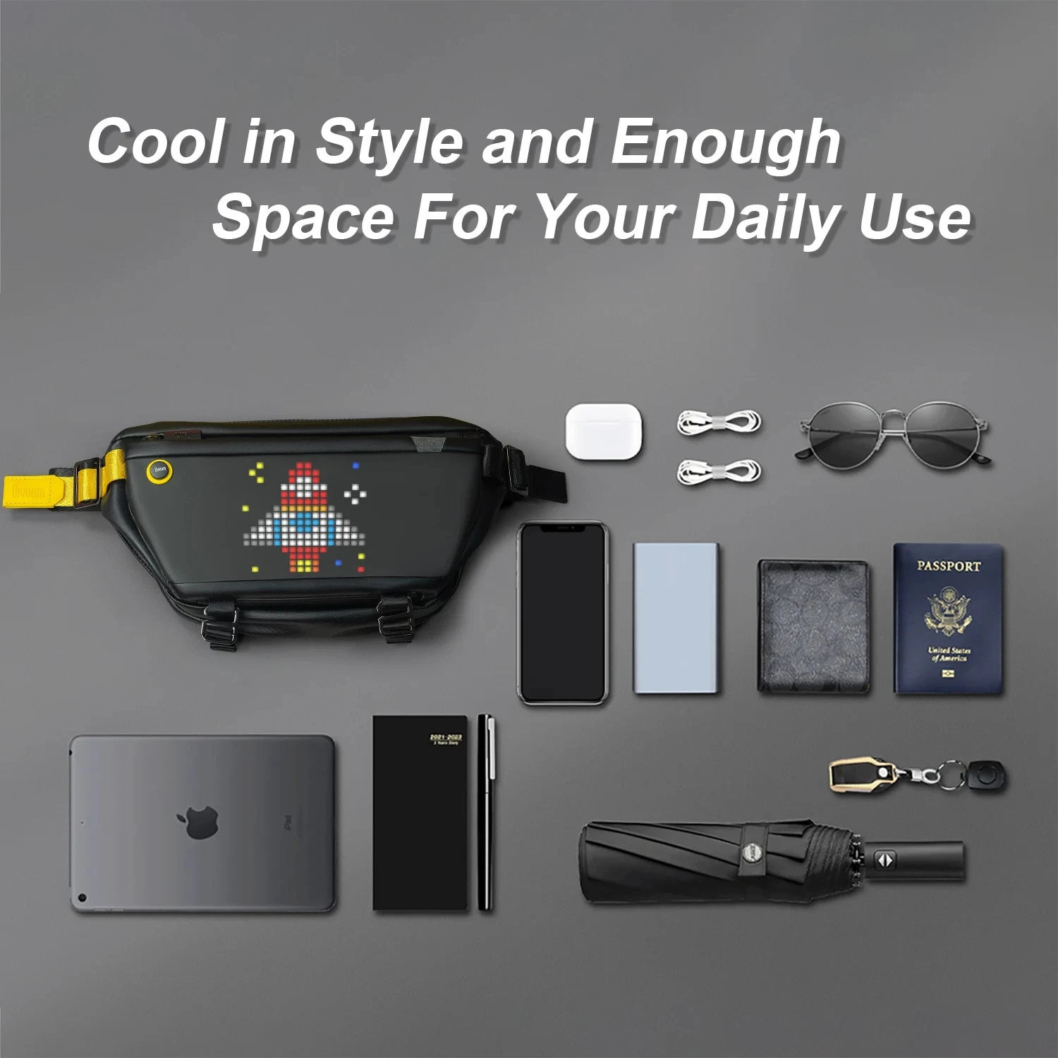 Torba na ramię Pixel Crossbody Torba sportowa na zewnątrz Wodoodporna torba na klatkę piersiową Funkcja podmiejska Plecak motocyklowy LED