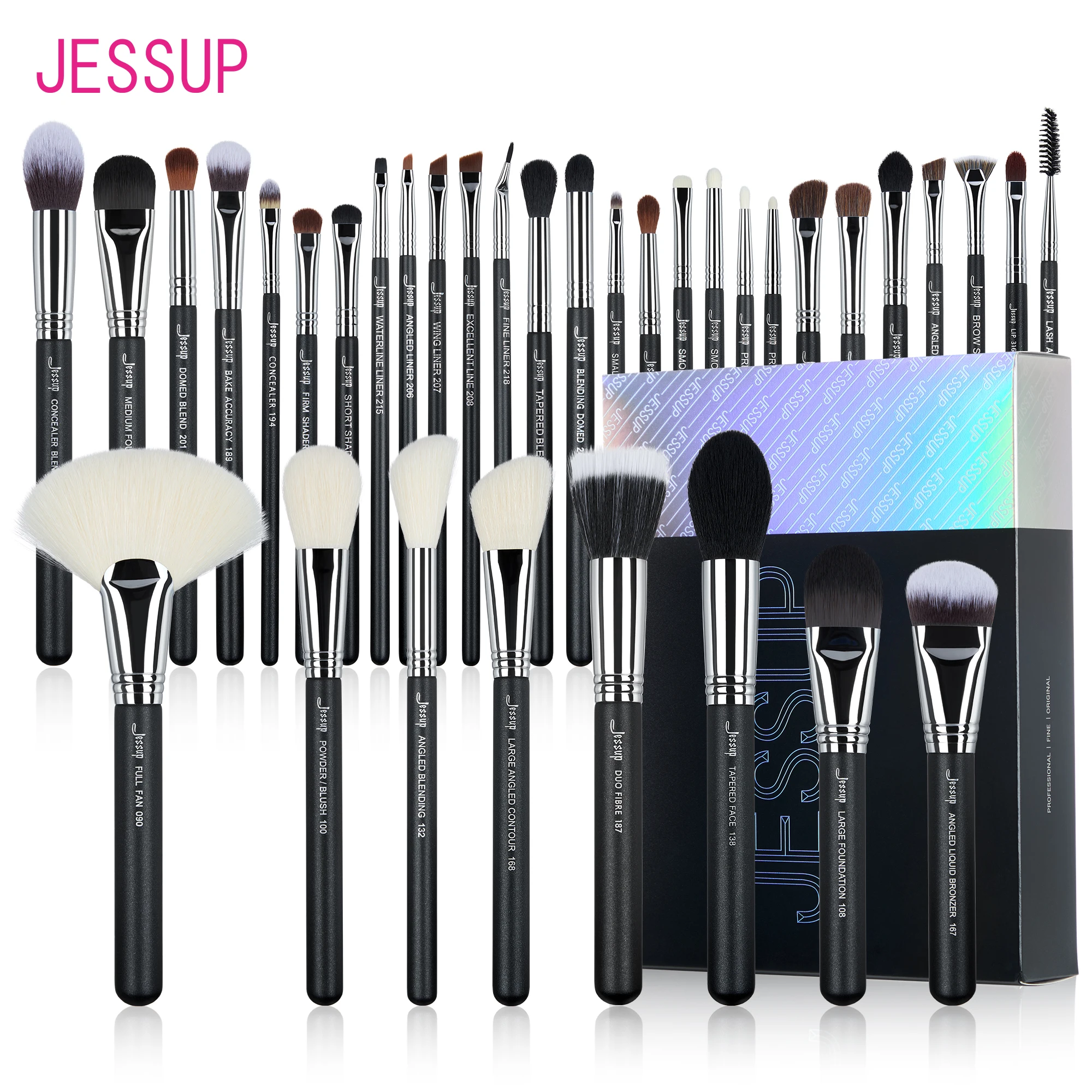 Jessup 전문 메이크업 브러쉬 세트 35pcs, 합성 파운데이션 컨투어 파우더 아이 섀도우 라인 브로우 립 브러쉬 아이 브로우 T342