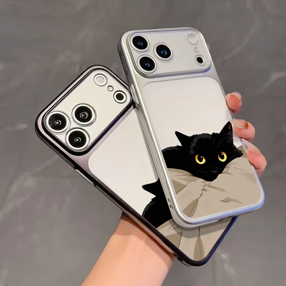 Black Cat Luxus Stoßfeste Hülle für iPhone 15 16 Pro Max Hüllen iPhone 11 12 13 14 16 17 Pro Max Niedliche TPU Beschichtete Mattierte Coque – Detail 6
