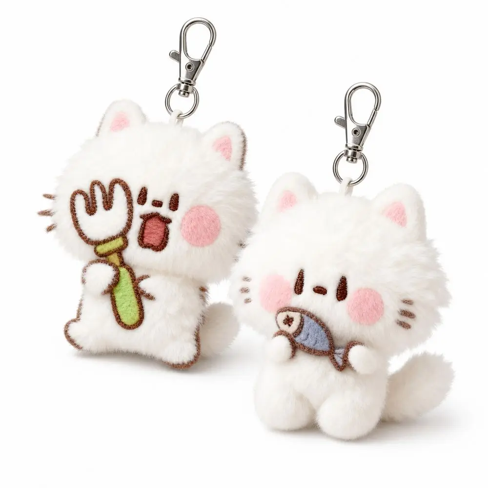 Gifts Soft Touch Cat Keychain Cartoon Cat Hanging Stuffed Cat Pendant Metal Clip Kitty Keyring Backpack Decoration