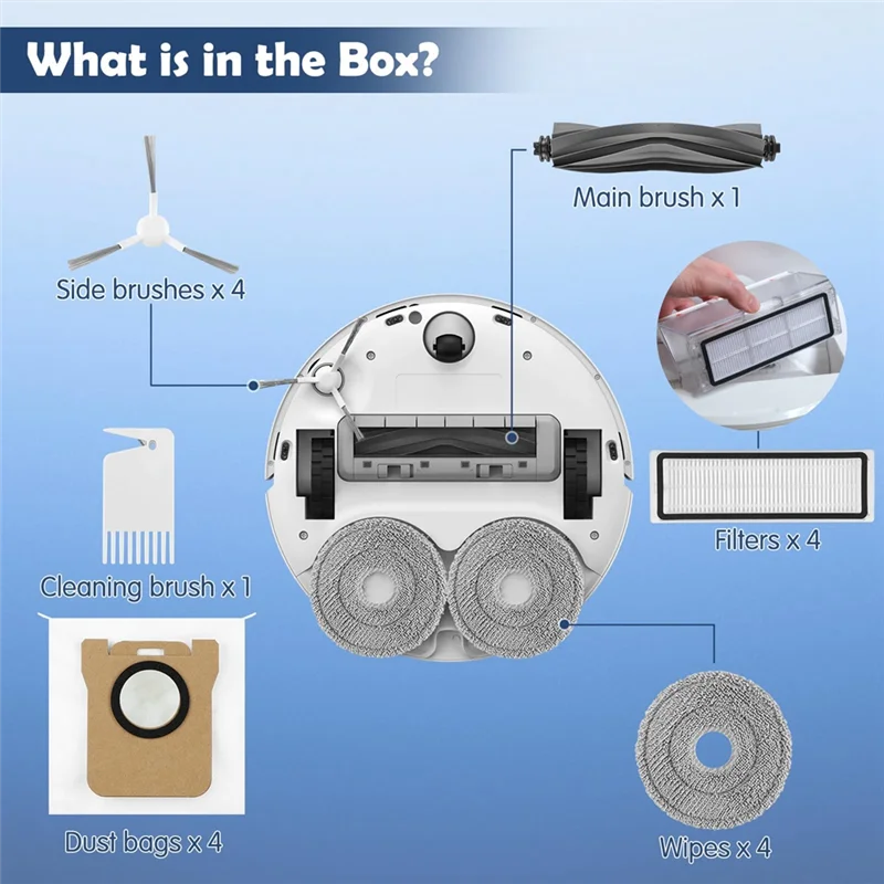 

Classy-Accessories Kit For Dreame L10S Ultra /L10 Ultra Robot Vacuum Cleaner Main Side Brush HEPA Filters Mop Pads Dust Bags