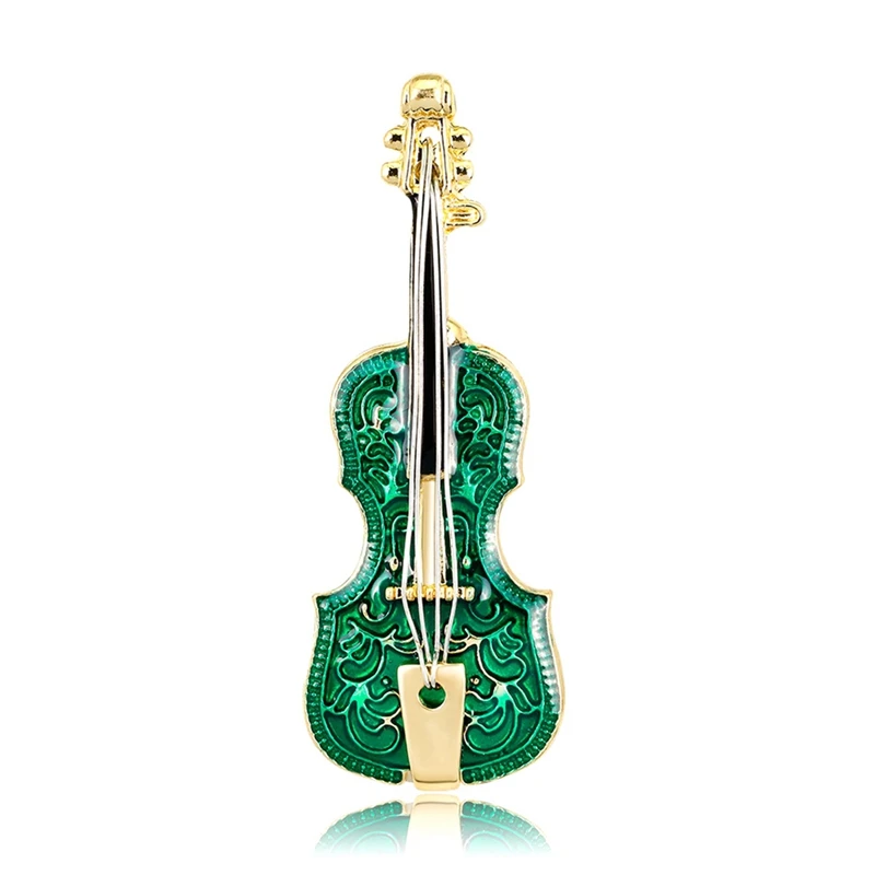 Green Concert Enamel Pin Violin Clothes Lapel Brooches Retro Elegant Brooches Cute Musical Instrument Jewelry Gift