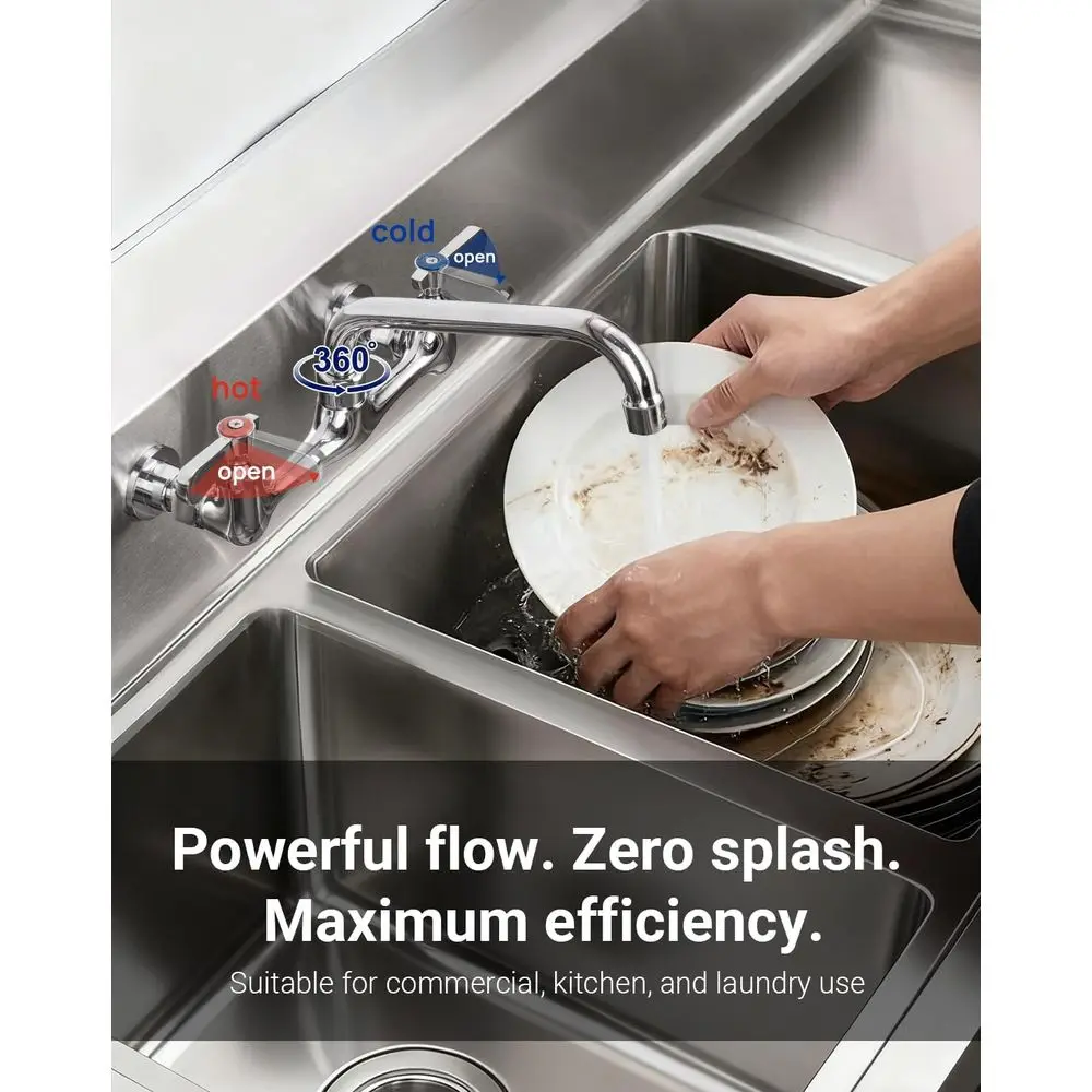 8. Настенный смеситель для коммерческой мойки с поворотным изливом, 8-расширенный, с двойной ручкой, латунный смеситель для раковины для стирки и ресторана.