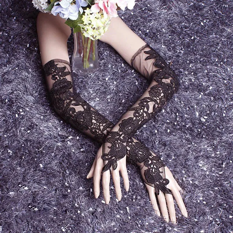 Women Lace Wedding Gloves Fingerless Elbow Length Bridal Party 2024