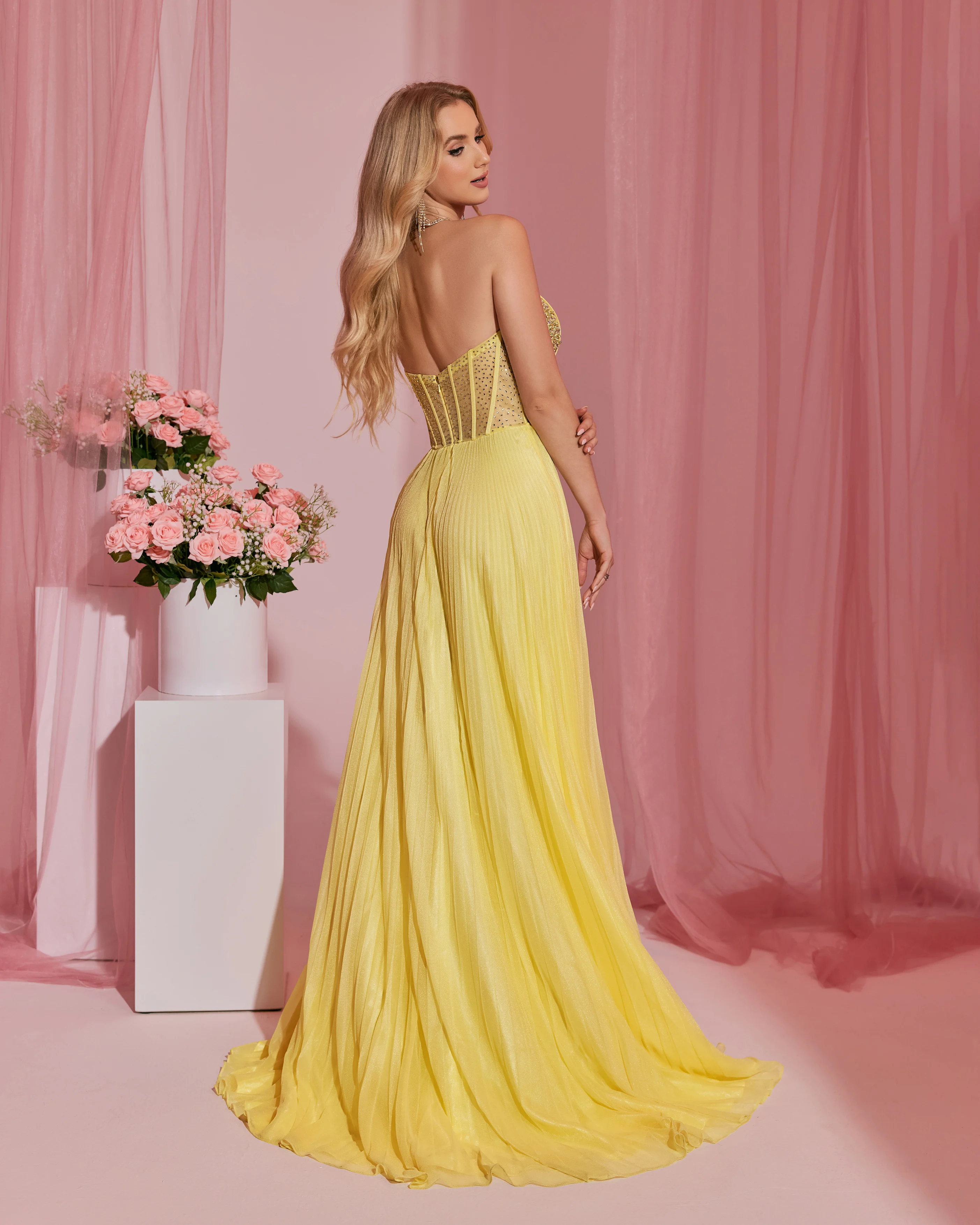 شاليمار تشانغ فساتين السهرة الصفراء الفاخرة حسب الطلب