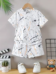 Summer new casual comfort casual sports style boy print short sleeve T-shirt and sports shorts set