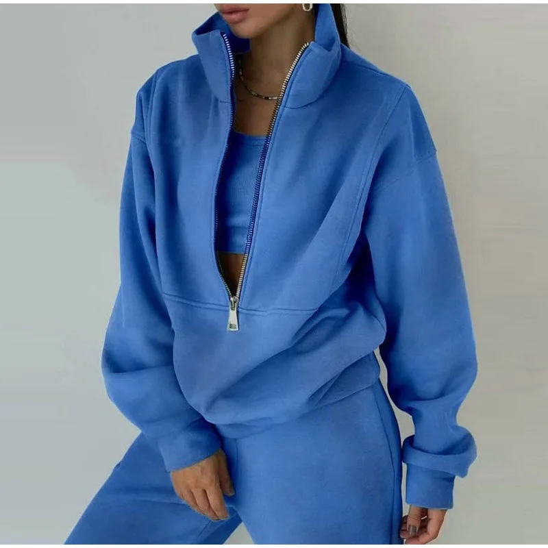 Autumn Fleece Sweatshirt Pants Set Women's Casual Sportswear