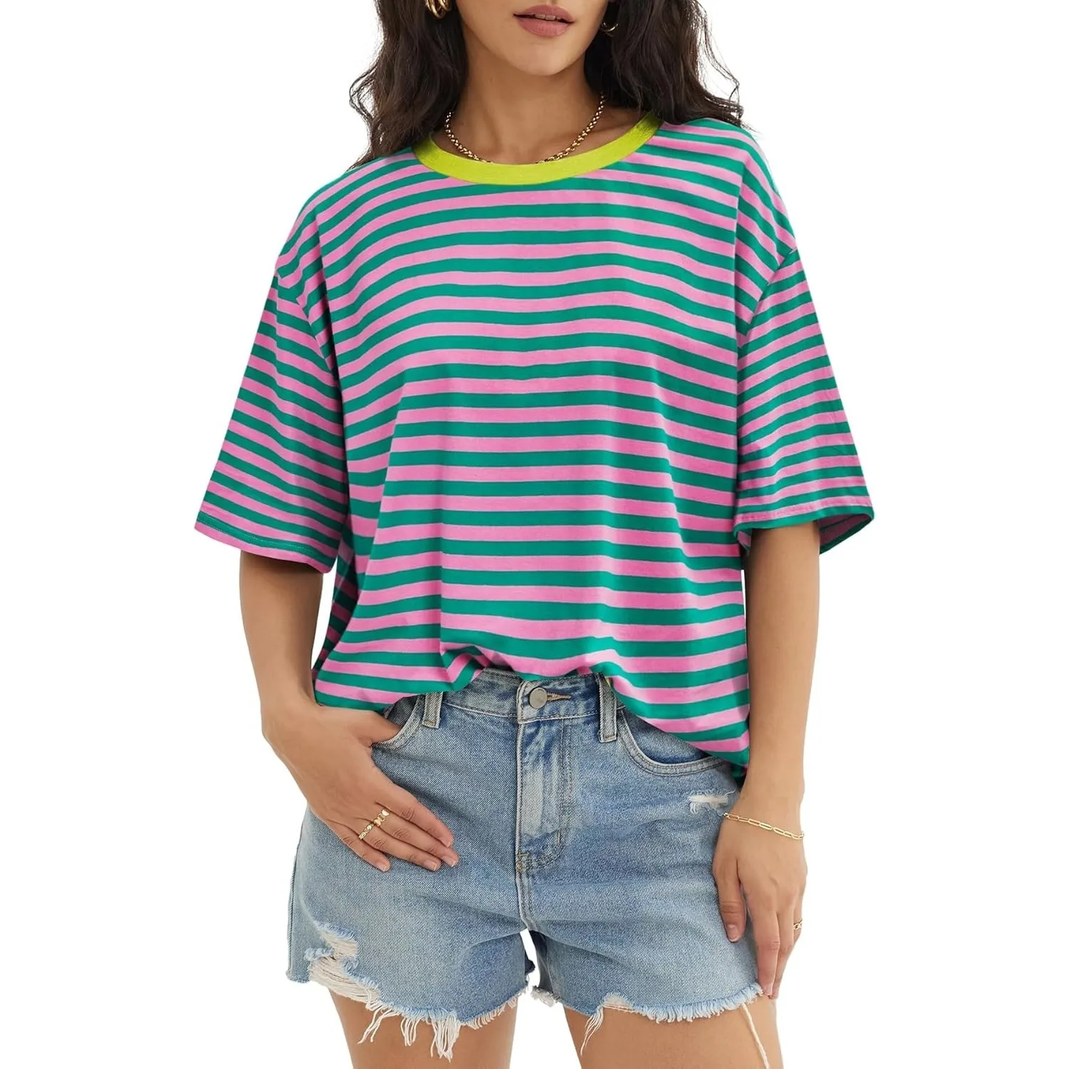 

Womens Oversized T Shirts Loose Fit Crewneck Short Sleeve Tops Summer Casual Blouse Y2K 2025 Basic Tee Beach