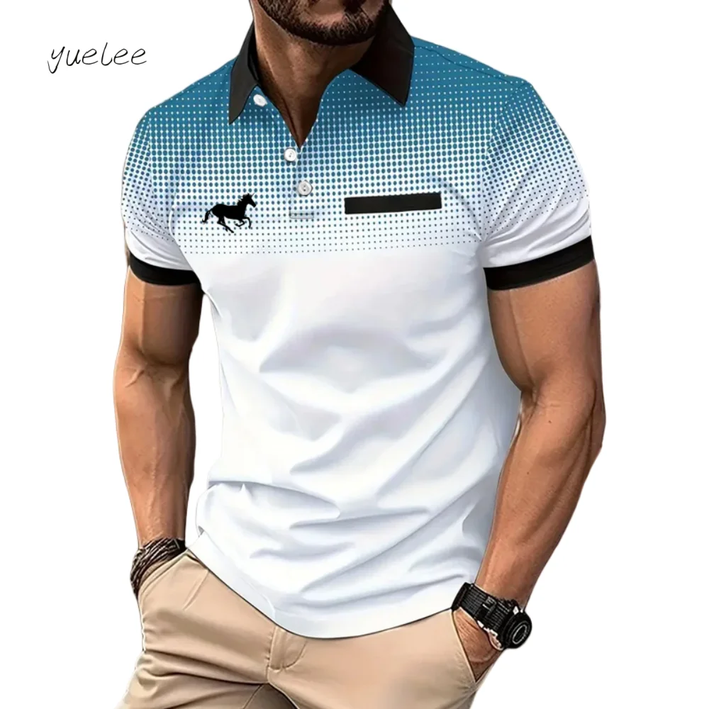 Casual Men Polo's Gradient Printed Summer Fashion Men's Top Versatile Loose Men's Clothing New Simple O-Neck Men's Polo T-Shirt