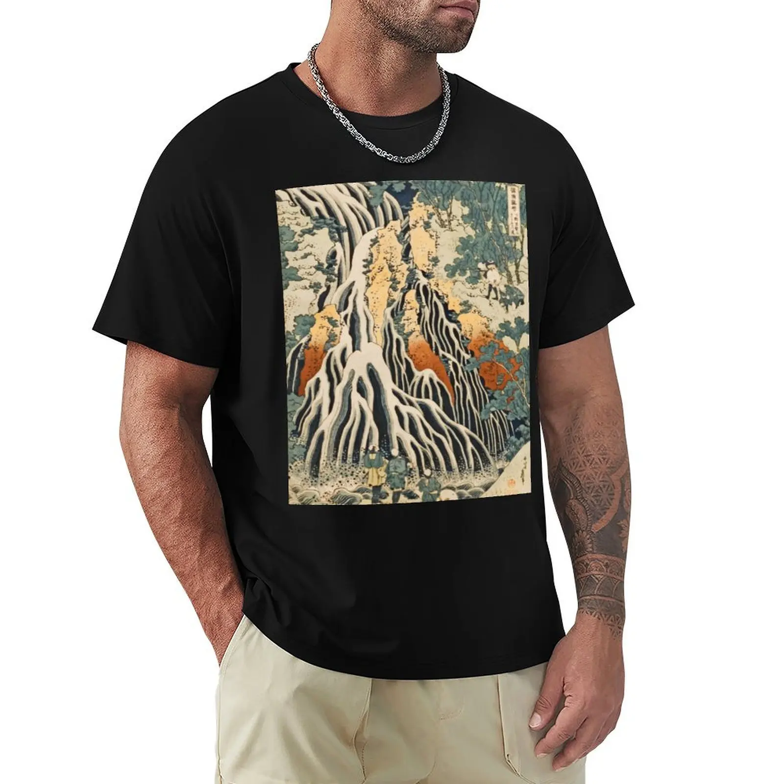 Katsushika Hokusai's Waterfall T-Shirt man t shirts graphic T-Shirt