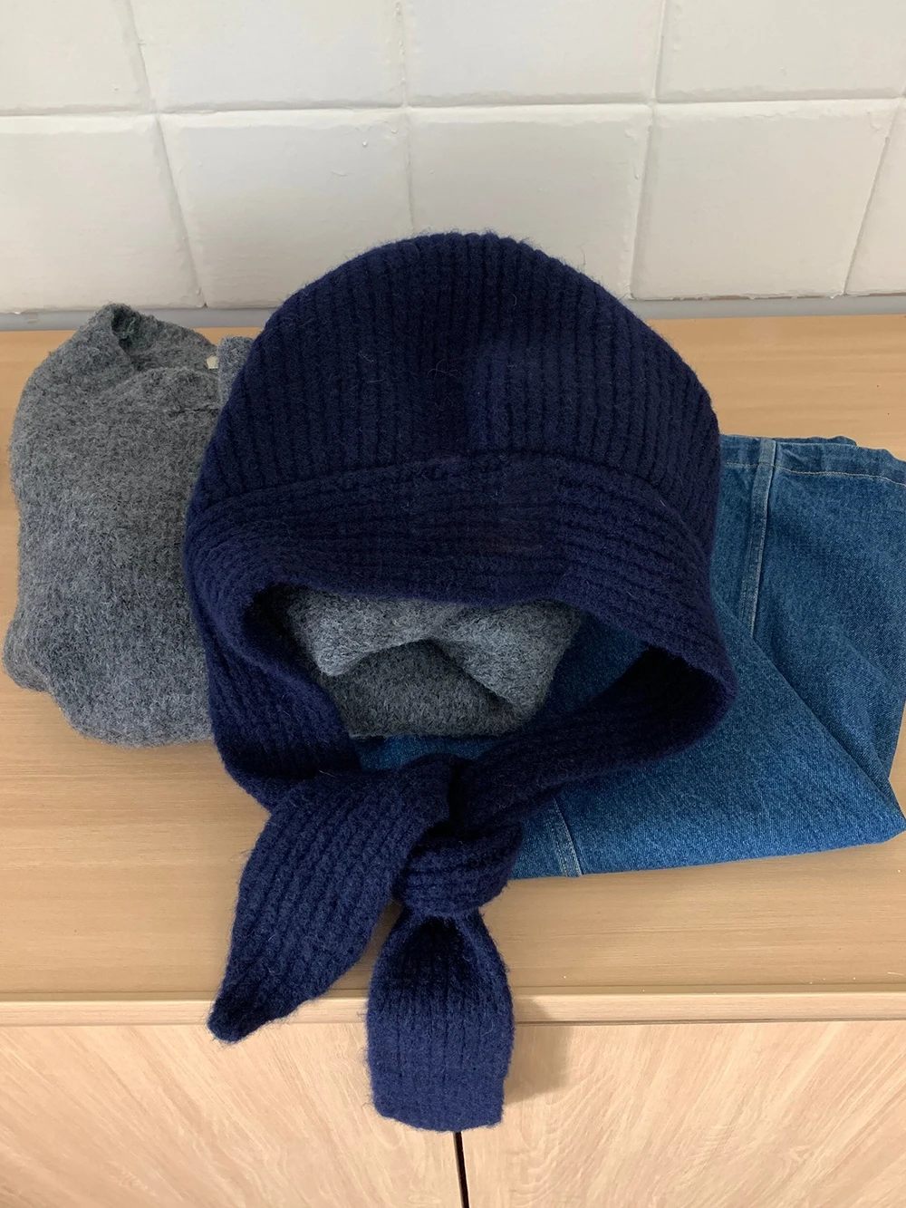 Gestrickte Mütze aus Wollmischung für Männer und Frauen, Balaclava, warme Wintermütze, Unisex-Mütze mit Kapuze, Halskragen, Schal, Mütze, Ski-Mütze, kalte Mützen – Detail 4