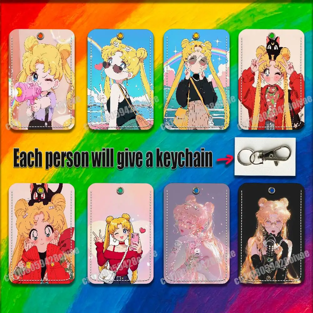 

Girl S-Sailor W-Warrior For ID Clips Credit Bank Campus Card Holder Cover Decoration PU Leather Keychain