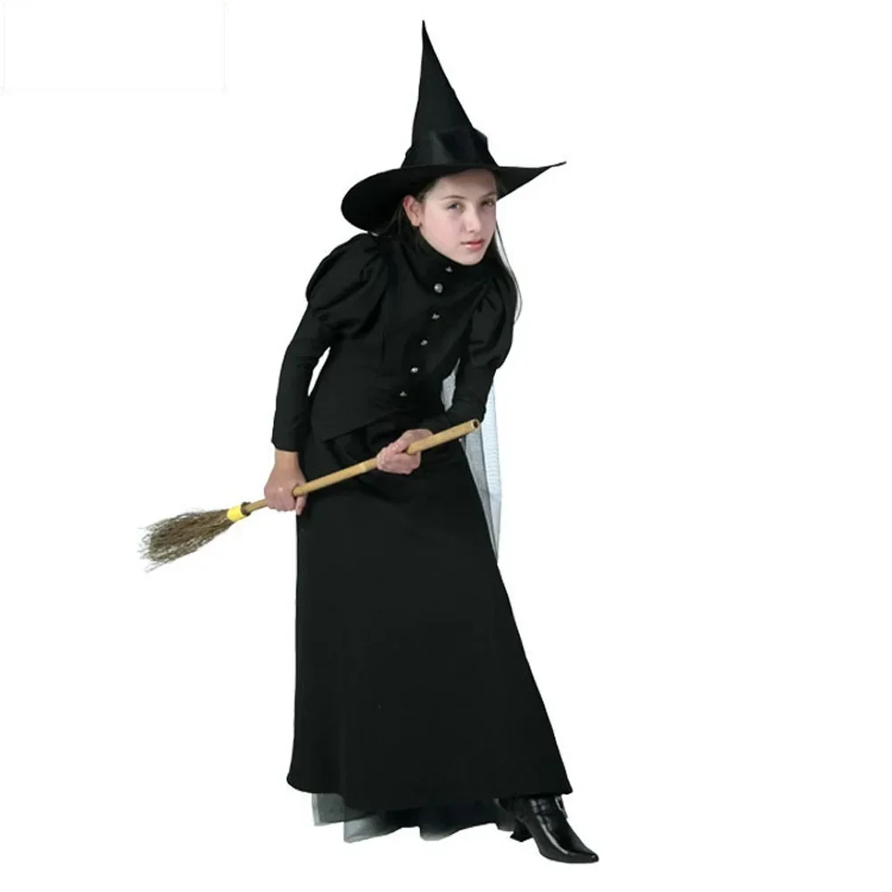 Kobiety Deluxe Wicked Witch Costume 2020, czarna sukienka pełnej długości Halloween, klasyczne kostiumy czarownic Cosplay