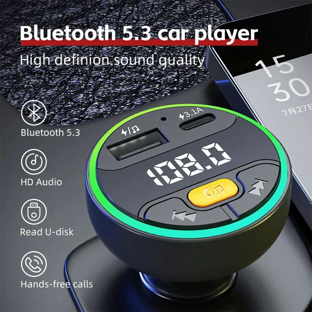 Car FM Transmitter Bluetooth 5.3 Handsfree Wireless Car Kit USB C Car Charger Auto Radio Fm Modulator Mp3 Player Adapter