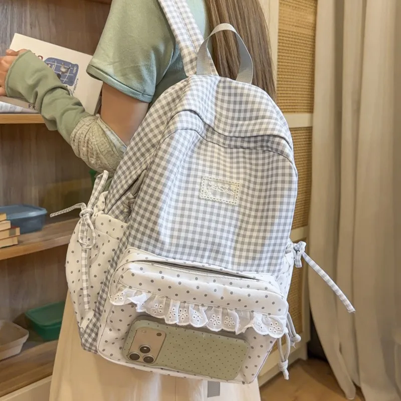 Polka Dot Rucksack Large Capacity Trendy Dot Pattern  Bag with Compartments Cute Lightweight Backpacks Daily Tutoring Bags