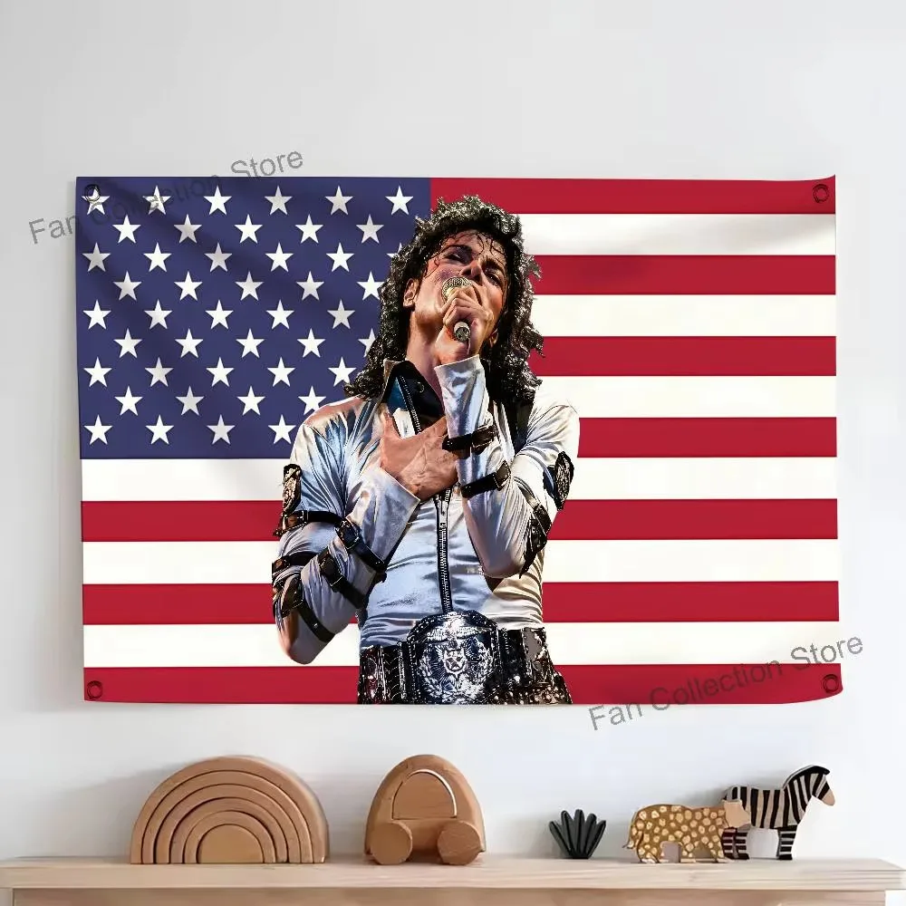 M-Michael Jackson King of Pop Flag Tapestry, Banner Wall Hanging Decor for Bedroom Living Room Bar Restaurant Outdoor Party