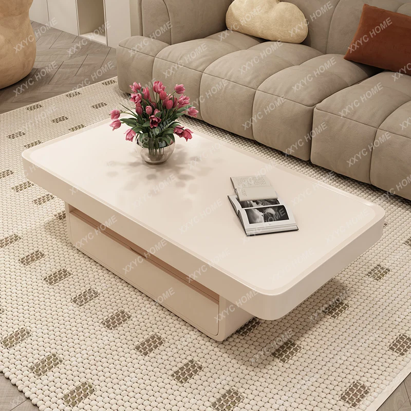 HHCream Wind High Coffee Table Living Room Modern Simple French High-end Rectangular Coffee Table Table