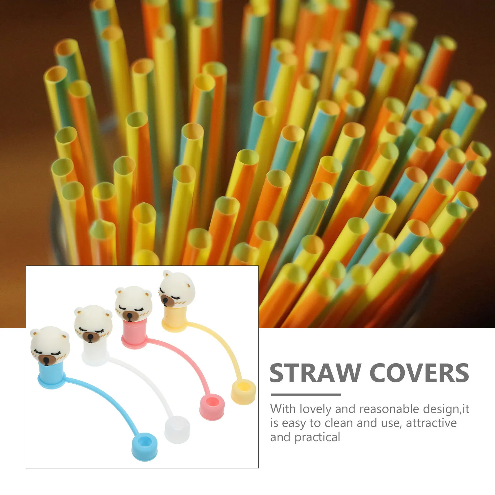 

4 шт., силиконовая пробка для соломинки, милая заглушка в форме медведя, легкий портативный аксессуар для многоразовых соломенных чехлов, колпачок