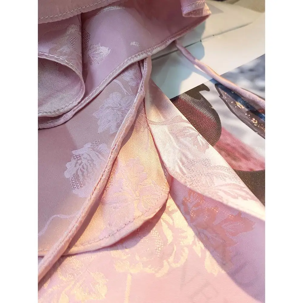 새틴 실크 자카드 레트로 셔츠 여성 플레어 슬리브 꽃 프린트 블라우스 중국 스타일 빈티지 루즈 탑 여름 새로운 패션