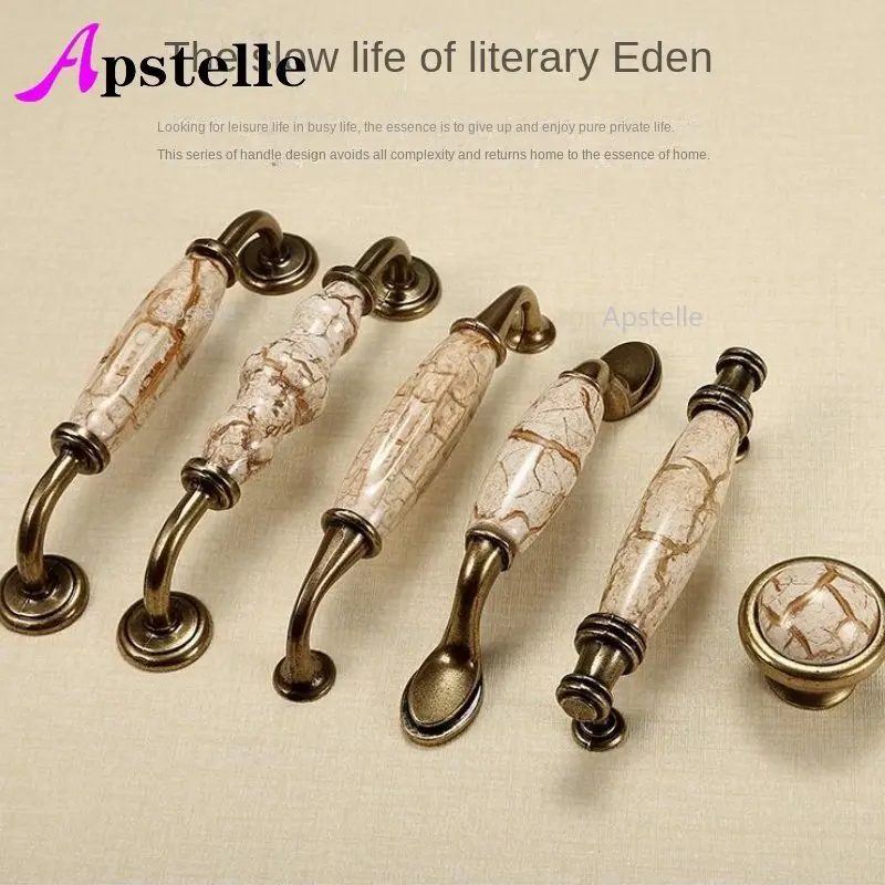 Apstelle European Bronze Ceramic Cabinet Handles Zinc Alloy Drawer Knobs Wardrobe Door Handles Furniture Handle