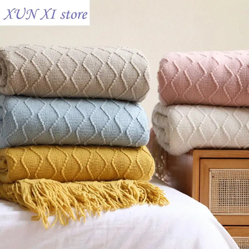 

Nordic Knit Plaid Blanket Super Soft Bohemia Blanket For Bed Sofa Cover Bedspread Plaid On The Sofa Decor Blankets With Tassel