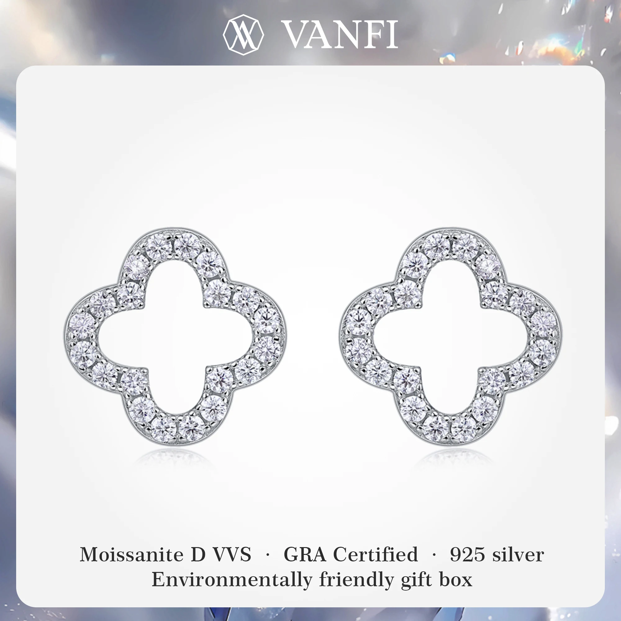 

Женские серьги из стерлингового серебра 925 пробы Kfvanfi Moissanite D с покрытием из белого золота 18 карат, четырехлистный клевер, классические ювелирные изделия