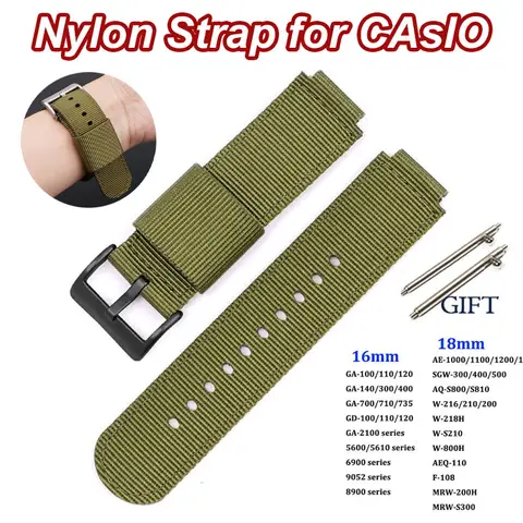 16mm 18mm Nylon Strap for Casio F91W AE-1200 1300 F-108 SGW-300/400/500 W-800H Canvas Watch Band Quick Release Men's Accessories