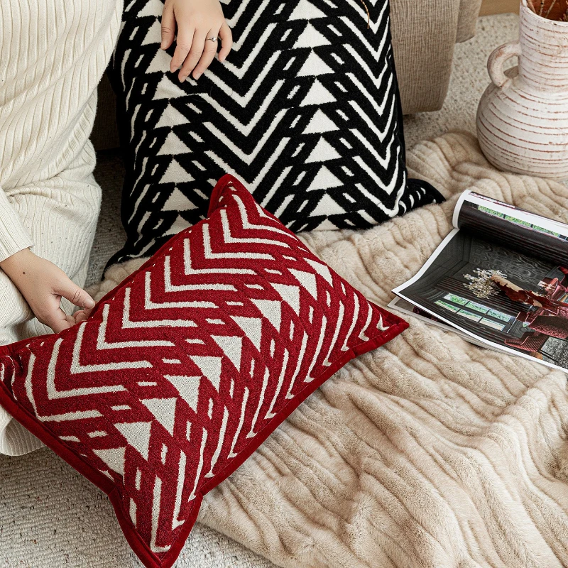 30X50/50X50CM Embroidered Throw Pillow Cover White Black Geometric Stamping Waist Cushion Cover Decor Home Decorative Pillowcase