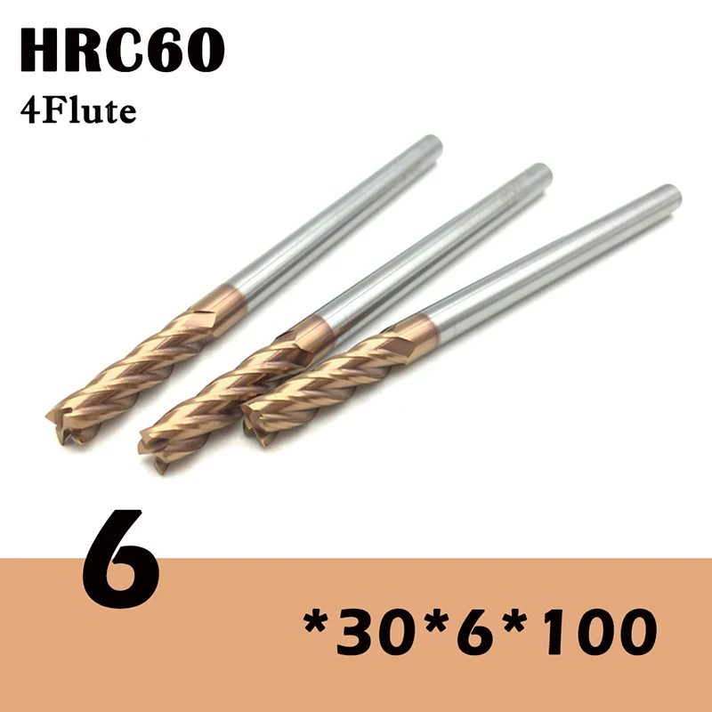 

5PCS HRC60 8mm 4Flute CNC Milling Cutter D6X30XD6X100L Carbide Endmills Standard Length Side Milling Slotting Face Mill