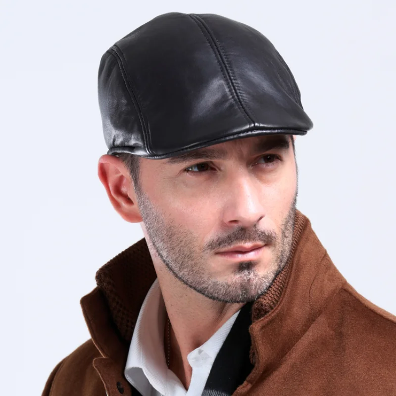 

Genuine Leather Berets For Men Casual Black Duckbill Ivy Caps Male Spring Luxury Italian Brand Directors Flat Hats