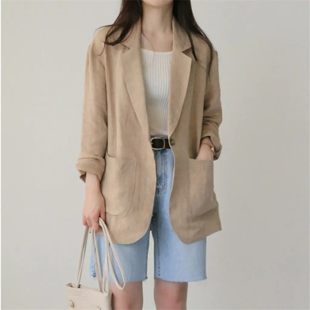 

Women's Thin Linen Suit Casual British Style Cotton-Linen Small Jacket Top for Spring And Summer