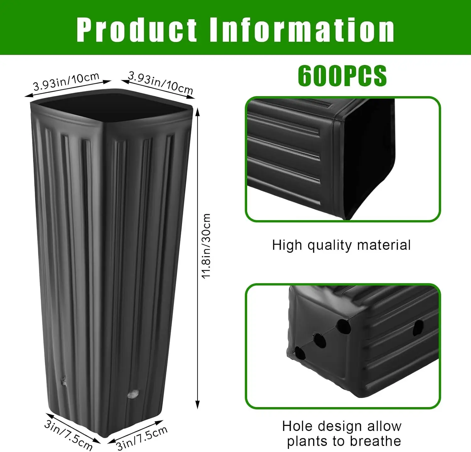 Nuenen 600 Pcs Tall Pot Plastic Deep Plant Nursery Pots Black Seedling Flower Plant Container with Drainage Holes for Indoor Out