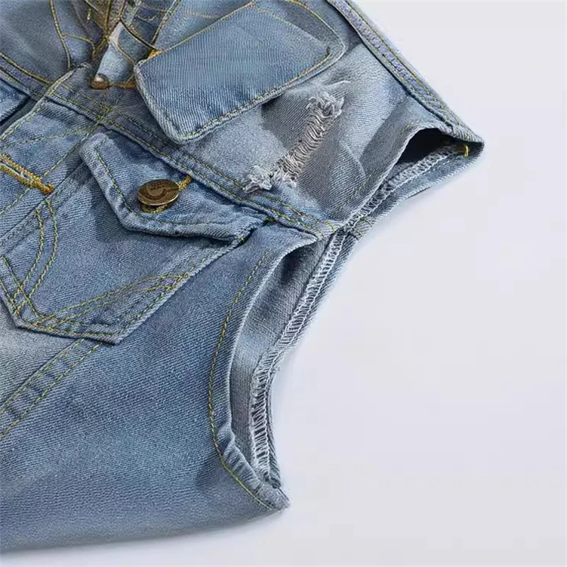 Ripped Denim Waistcoat Men Kor - Men'S Fashion Vest With Jeans บทวิจารณ์และราคา