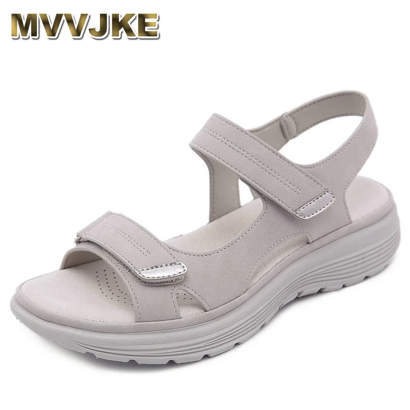 

2025 Hook Loop Sandals Women Summer Leather Light Leisure Wedge Platform Shoes Girls Outside
