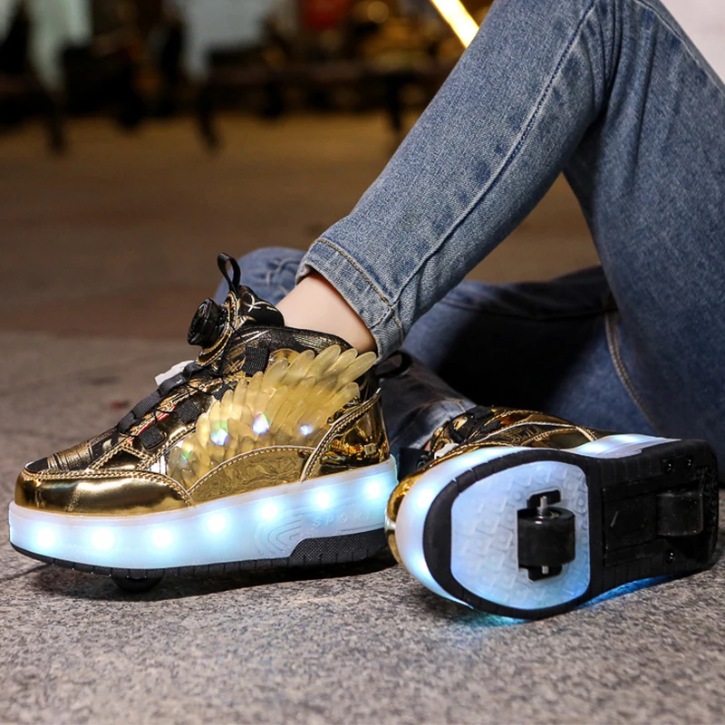Children\'s Casual Shoes LED Light Casual Walking Training Shoes USB Charging Luxury Design Roller Skating Shoes Boy Girl